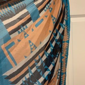 Blue and Tan Aztec Print Scarf
